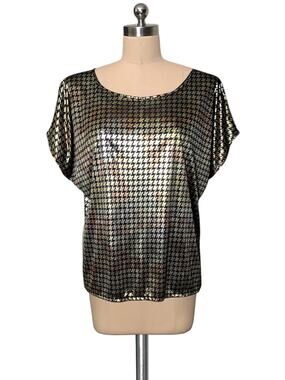 R&J Flashy Shine Disco Vintage 80's 90's Metallic Top L
